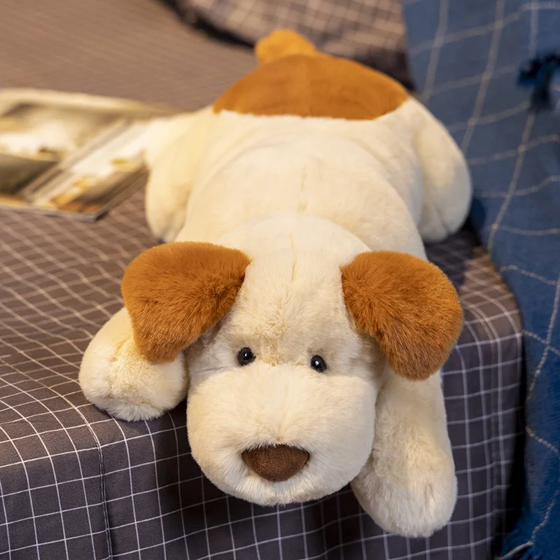 

Милая Лежащая собака 55/70 см, плюшевая игрушка, мягкое милое плюшевое животное, белый, коричневый щенок, детские игрушки, подарок для девушки
