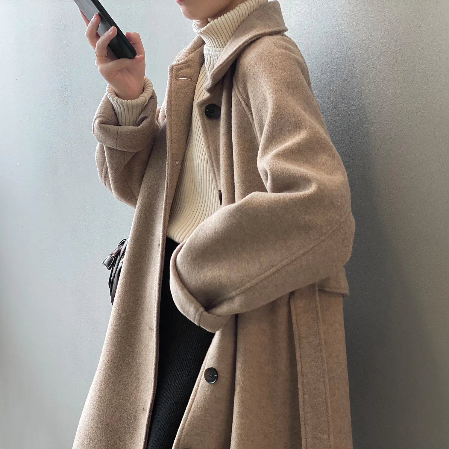 2022 Winter New Tweed Jacket Female Temperament Loose Medium-Length Paragraph Hepburn Wind Tweed Coat Femal