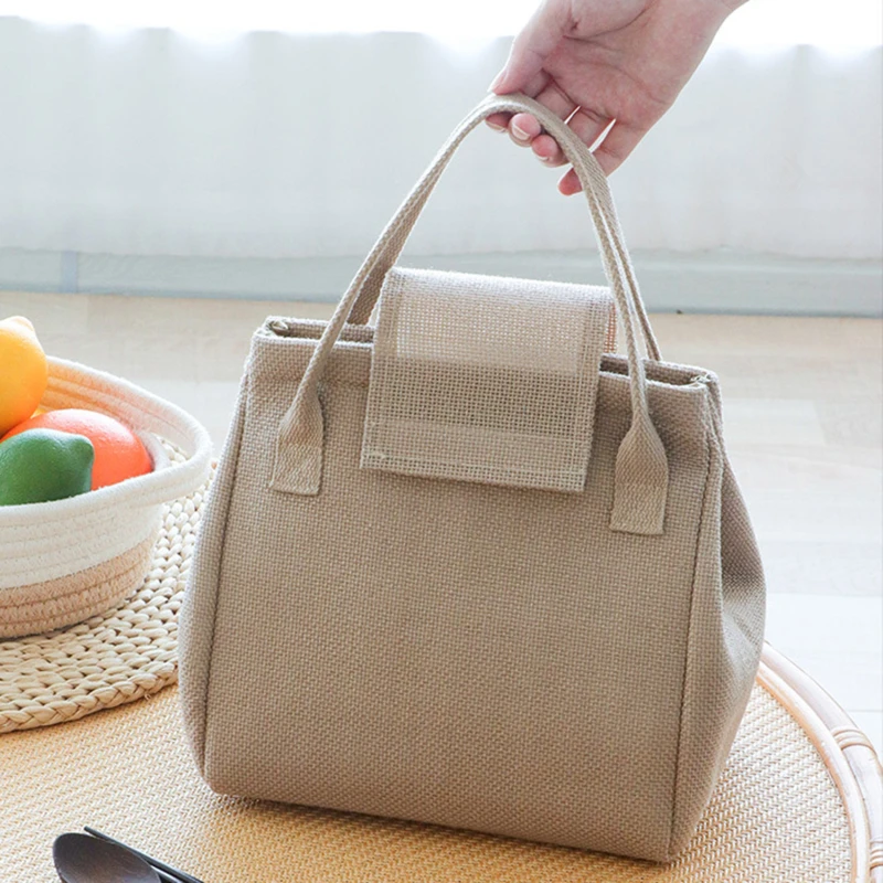 

Large Capacity Jute Insulated Lunch Bags Women Kids Thermal Bento Box Tote Portable Food Bag Dinner Container for School Picnic