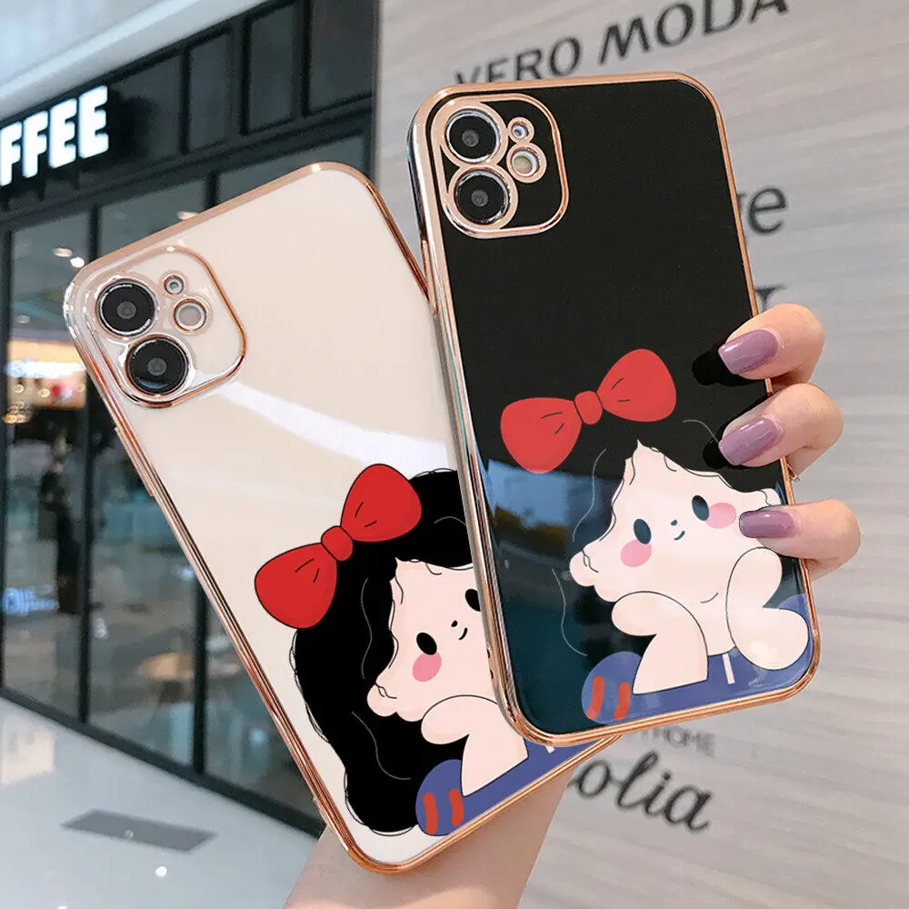 

NOHON Casing For APPLE iPhone 13 12 11 Pro Max mini XS XR 8 PLUS 7 6S 6G Fashion cute girl Electroplated back cover