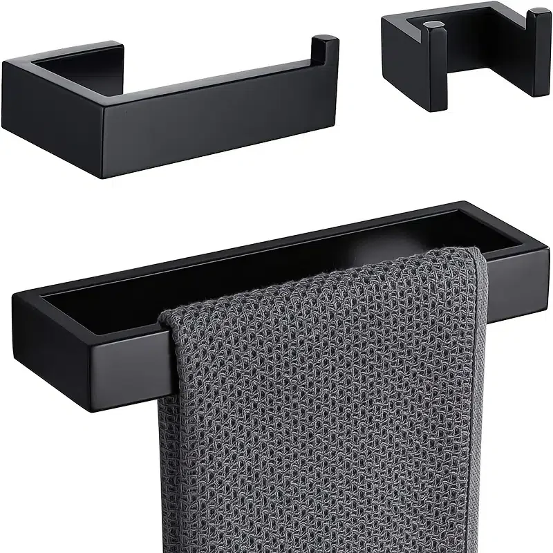 

Matte Black Contemporary Stainless Steel, Bath Towel Set, Towel Rings, Toilet Paper Holder, Robe Hook, Wall Mount