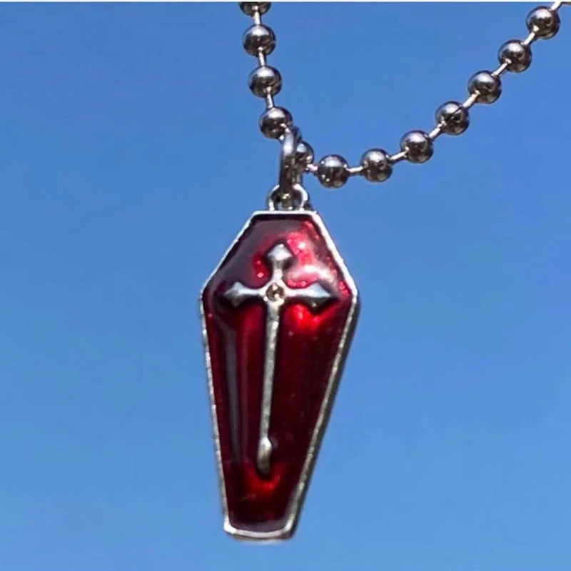 Ожерелье с подвеской в виде креста гроба красной крови стиле панк винтажные