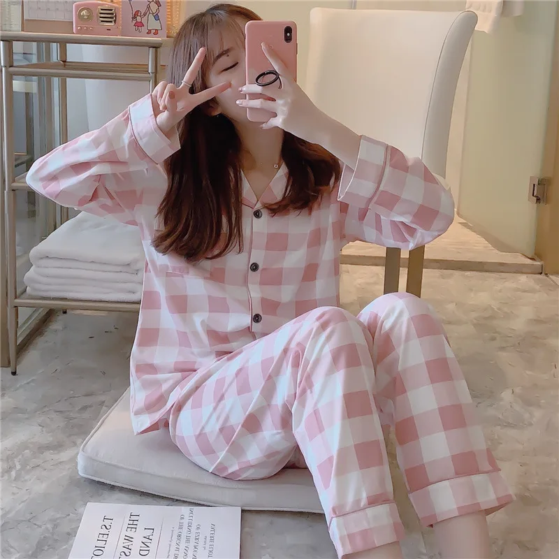 

Spring/autumn Long-sleeved Women Pajamas Set Sleep Bottoms Pink Sleepwear Home Service Suit Viscose 2Pcs Pajamas for Women