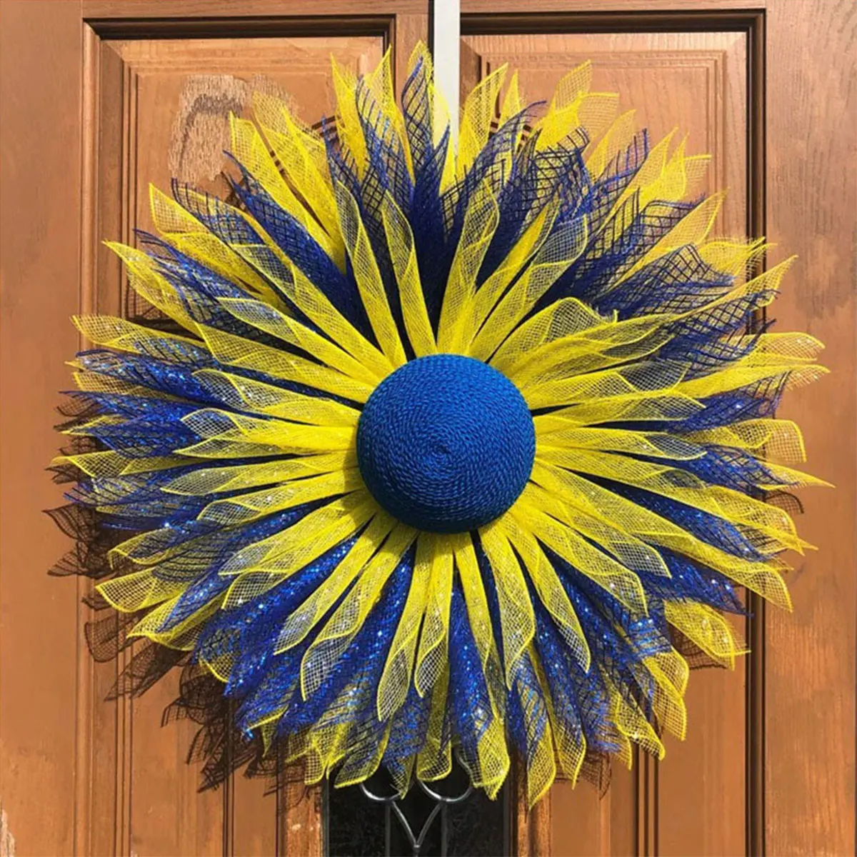 

new 11.8 x 11.8in Sunflower Wreath Blue and Yellow Sunflower Garland Express Peace and Love Hanging Spring Wreath Show Your