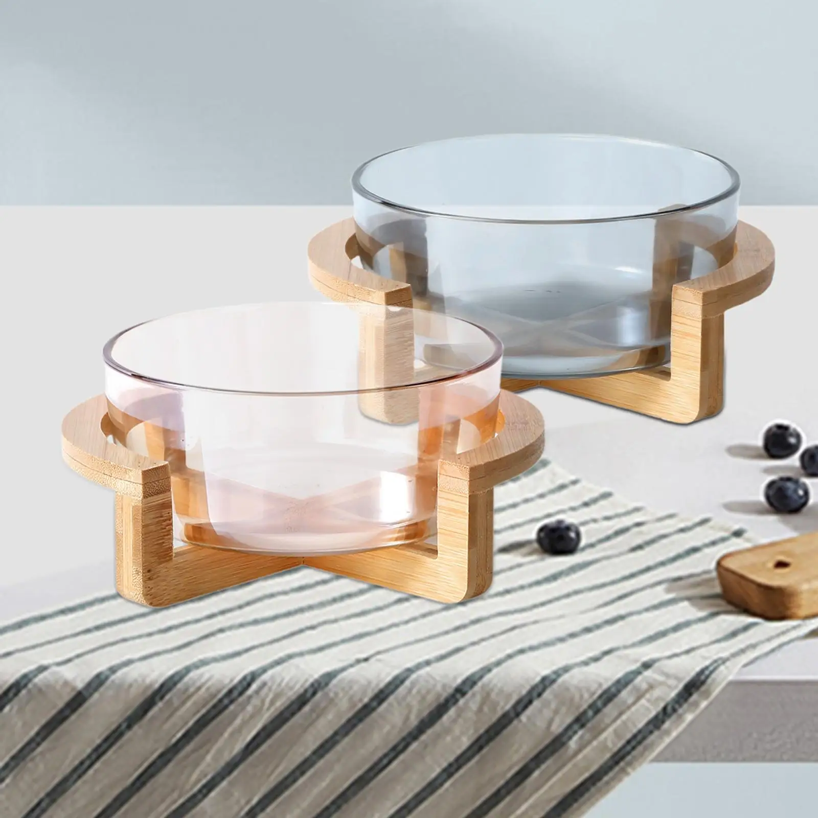 Прозрачная Круглая Керамическая Миска С Деревянной Подставкой