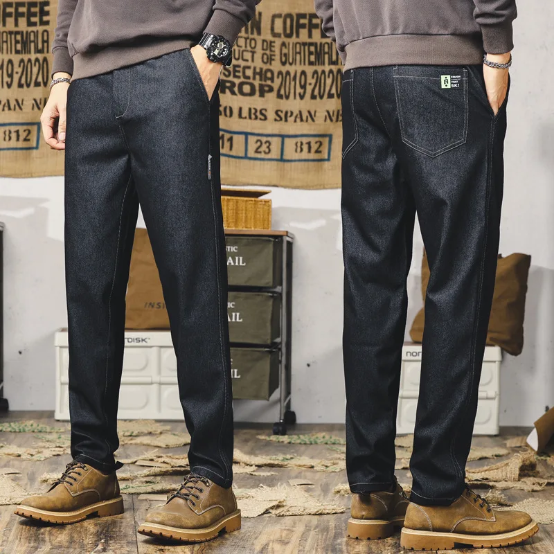 BHRIWRPY 2023 Spring Simple Retro Straight Wash Jeans Men's Solid Color Fashion Korean Men's Pants Denim