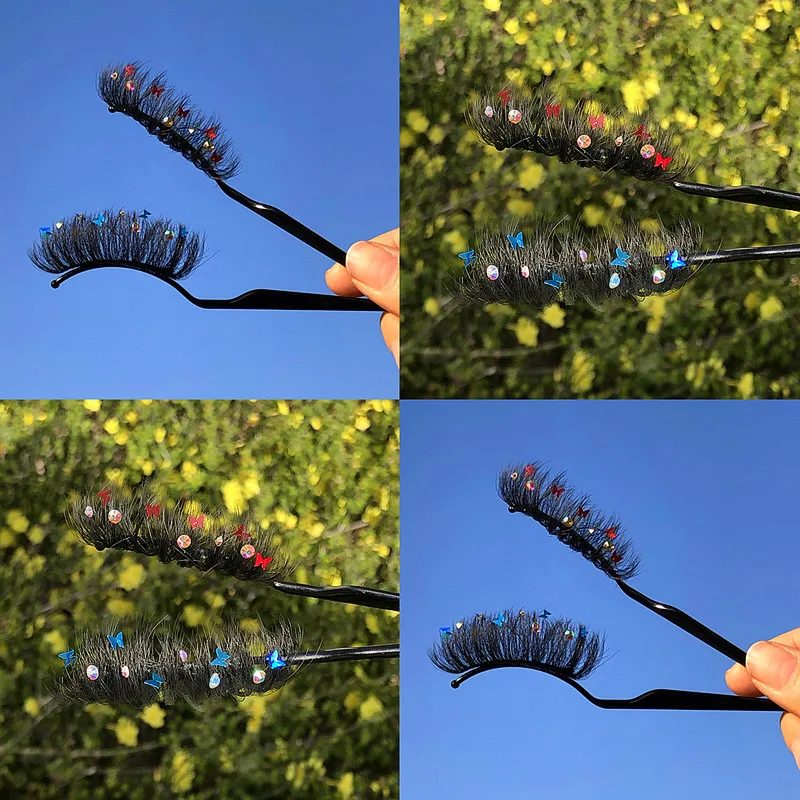 

1 пара розовых, синих, красных голографических алмазных ресниц в форме бабочки диаметром 25 мм 5D искусственные норковые ресницы длинные толс...