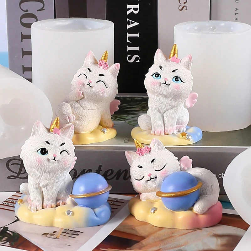 

3D в форме кота силиконовый Mold Свеча-кошка Mold One-horn Cat помадка Mold для приготовления тортов мыло puddingchocolates Craft
