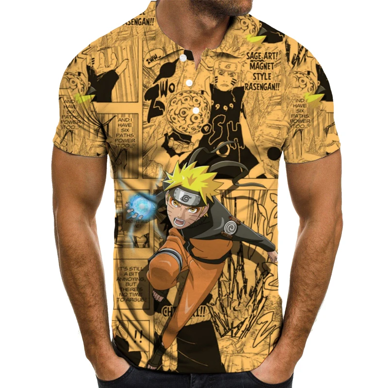 Fashion Men's Shirts Men's Casual Polo Shirts Printed Beach Hawaiian Shirts Short Sleeve Naruto Print Men's Polo Shirts