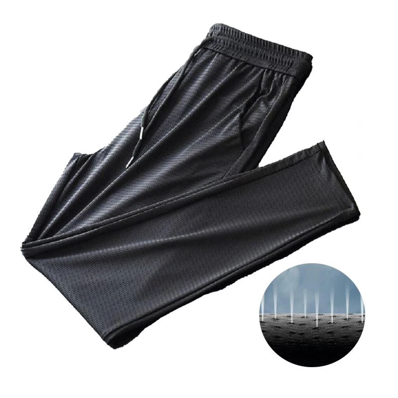 Sports Pants Men's Quick-drying Ice Silk Breathable Nine-point Summer Thin Running Fitness Loose Mesh Air-conditioning Trousers