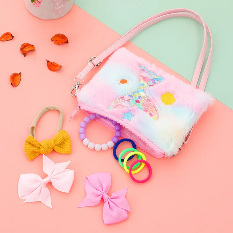 Меховые сумки для девочек наплечный кошелек принцессы через плечо с единорогом