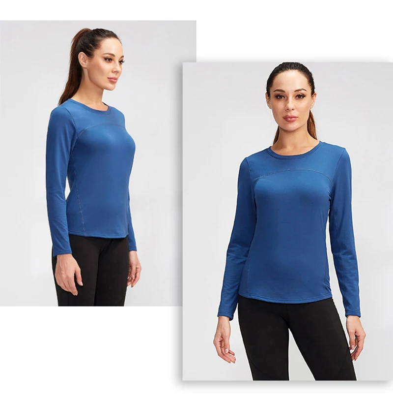 Women's Long Sleeve Running Shirts Workout Gym Sports T-Shirt Quick Dry Basic Tight Tees