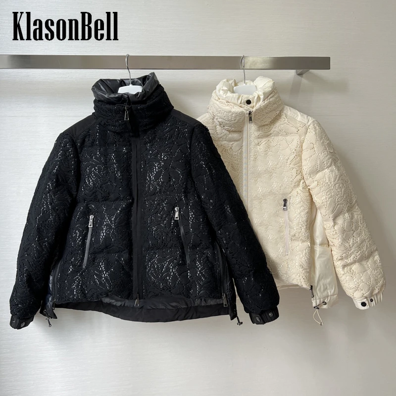 

12,10 KlasonBell кружевная Лоскутная водолазка Съемная свободная сохраняющая тепло подол со шнурком на молнии пуховое пальто для женщин