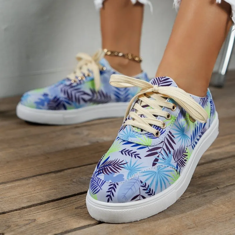 

Floral Espadrilles Shoes Women 2023 Spring New Ladies Lace Up Canvas Shoes 36-43 Large-Sized Walking Running Sport Flats Loafers