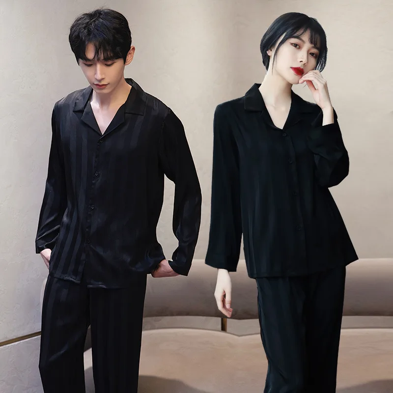 Long-sleeved Trousers Satin Plaid Couple Pajamas Women Men Summer Home Clothes Suit Sleepwear Women Loungewear Women