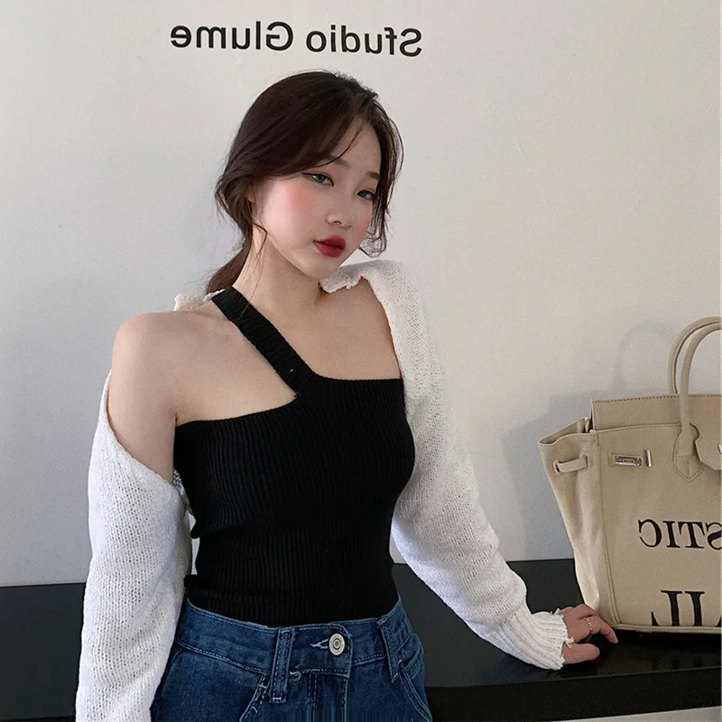 

Knitted Tank Top Women White Off Shoulder Y2k Tops Beach Cropped Lingerie Camis Clothes Femme Sexy Streetwear Corset Top