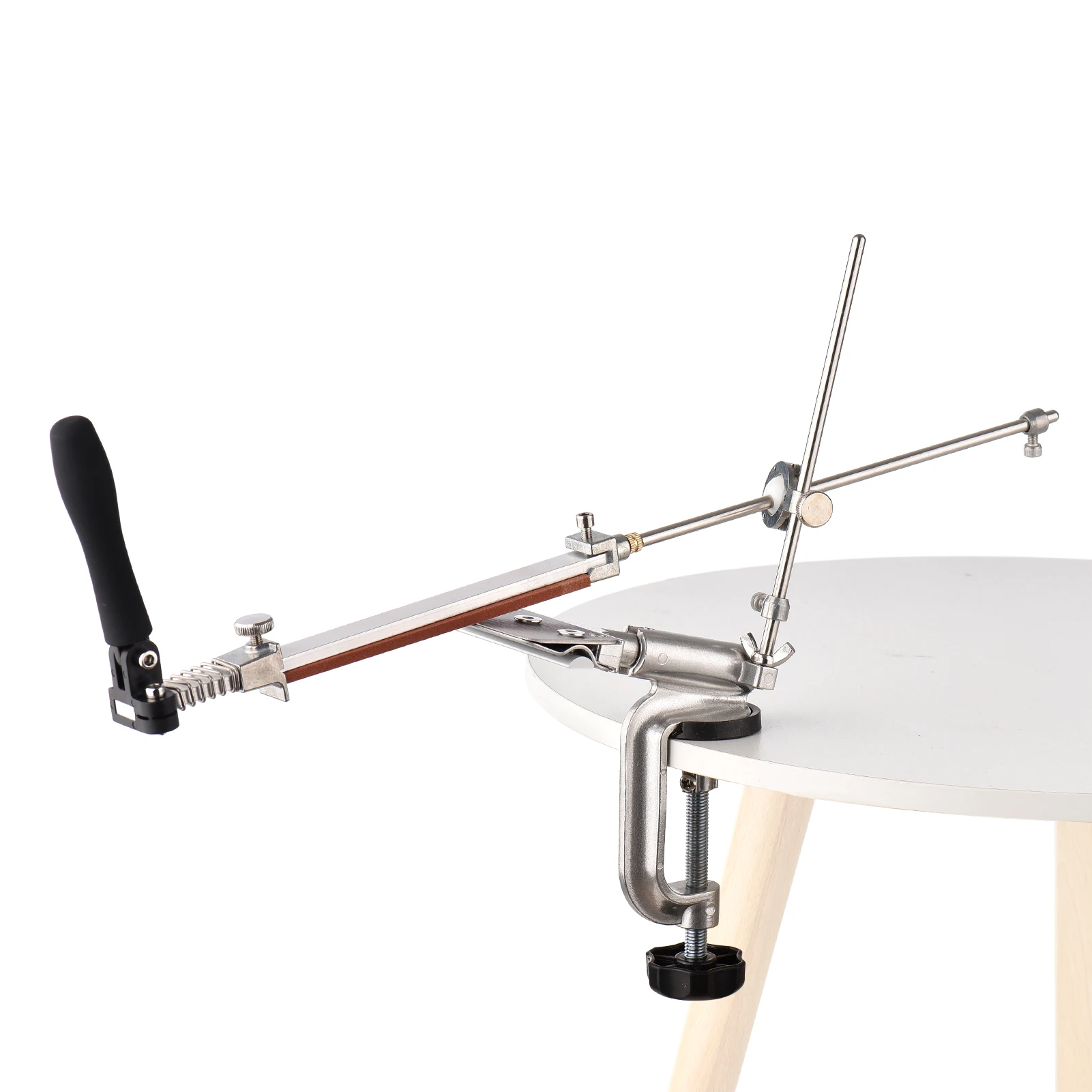 

Knife Sharpener System 4 Whetstones Desktop Clip-on Knife Sharpener 360-degree Rotation Fixed Angle Alloy Manual Knife Sharpener