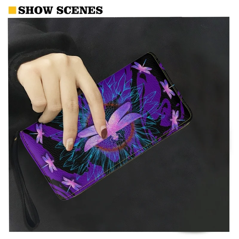 Belidome Dragonfly Wallet for Women Leather RFID Blacking Design Zip Around Card Holder Organizer Ladies Travel Clutch Wristlet