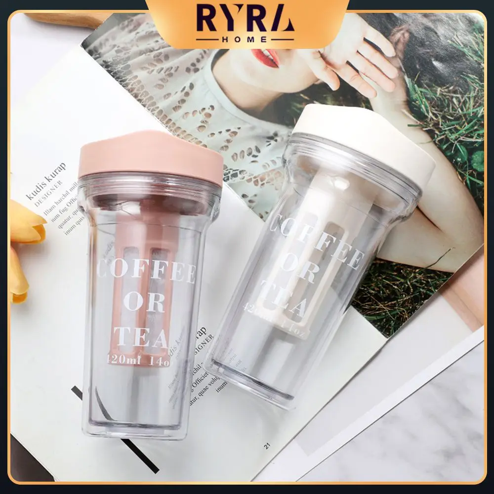 

Portable Outdoor Casual Cup Filter Transparent Coffee Cup Double Layer Reusable Drinkware Internet Celebrity Mugs 420ml Creative