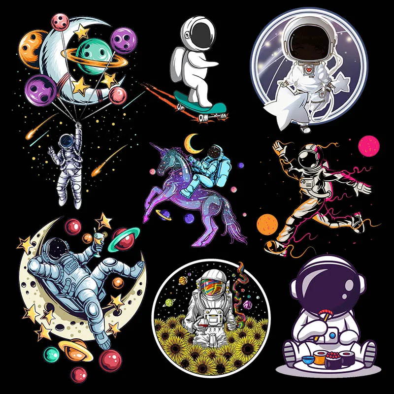 

Space Astronaut Moon Iron On Patches DIY Heat Thermal Transfer Cartoon Iron-On Transfers Patches For Clothing T Shirt Applique
