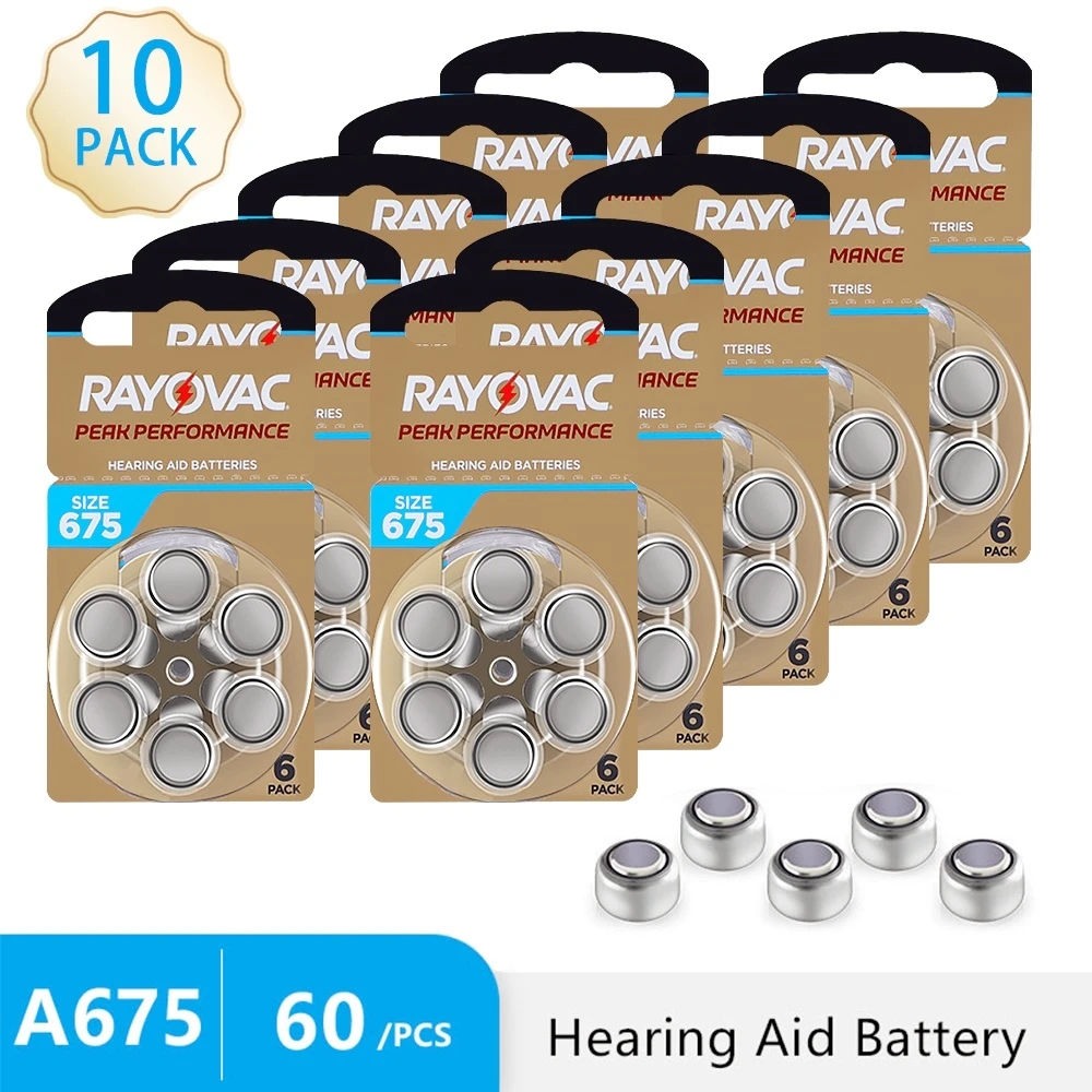 

60 шт., батарейки для слуховых аппаратов Rayovac Peak A675 675A 675 PR44