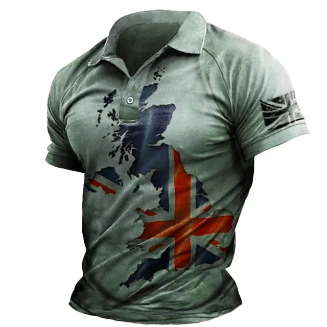 

Men's Collar Polo Shirt Golf Shirt National Flag TurndownStreet Casual Short Sleeve 3D Button-Down Clothing Fashion Casual Beach