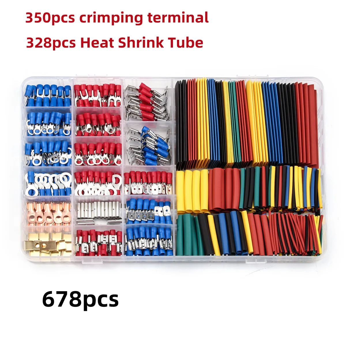 

350+328Pcs Wire Crimping Terminal Heat Shrink Tube Combination Insulated Cable Connector 2:1 Waterproof Pipe Sleeve