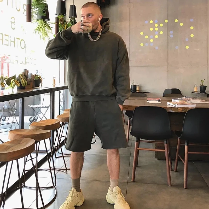 

Kanye West Baggy Joggers Shorts American Urban Streetwear Washed Solid Color Sports Knee-length Shorts Summer Men's Sweat Short