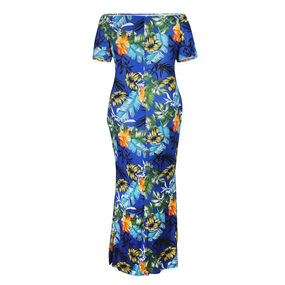 Plus Size New Women's Dress Fashion Bra Off The Shoulder Mop Dress Flower Leaf Print Long Dress Slim Fit Evening Maxi Dress