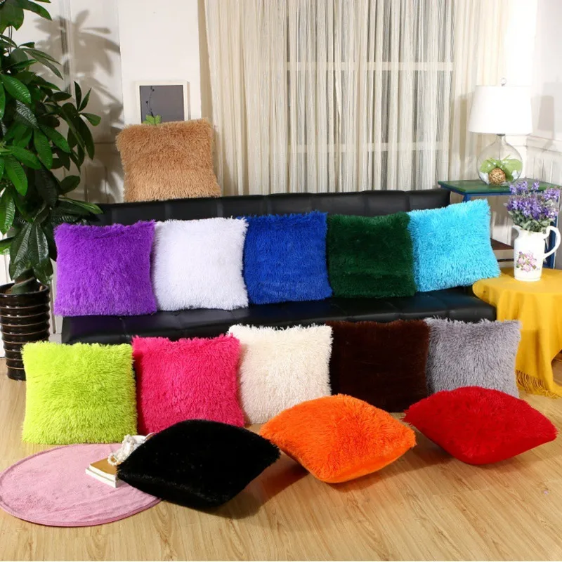 Плюшевая наволочка однотонная для подушки 43x43 см мягкие наволочки домашняя