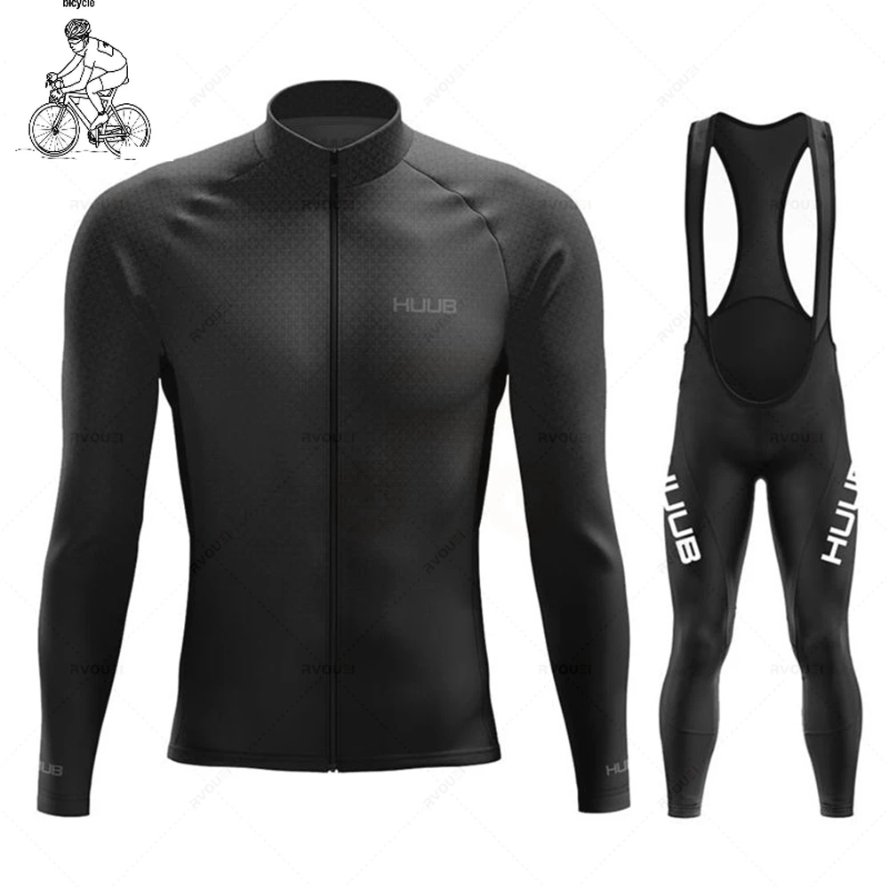 

Huub Spring New Team Long Sleeve Cycling Jersey Set MTB Bike Clothing Uniform Men's Thermal Fleece Bicycle Maillot Ropa Ciclismo