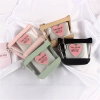 women transparent heart jelly coin purse clutch ins square data cable headphone girl waterproof storage bag mini card holder