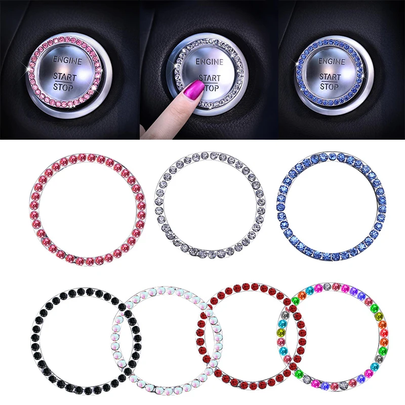 

Car One-Click Engine Start Stop Switch Button Cover Crystal Rhinestone Cover Protector Ring Hand-set Sticker Decoration