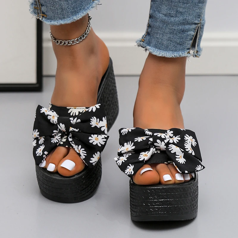 

Женские сандалии на платформе, новинка 2022, женские летние сандалии, уличные шлепанцы, Повседневная пляжная обувь, женские шлепанцы с бантом