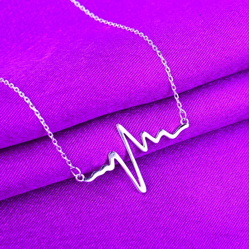 

New Fashion Trendy Metal Simple Popular Chain Collares Choker Necklace ECG Electrocardiogram Necklace For Women Jewelry