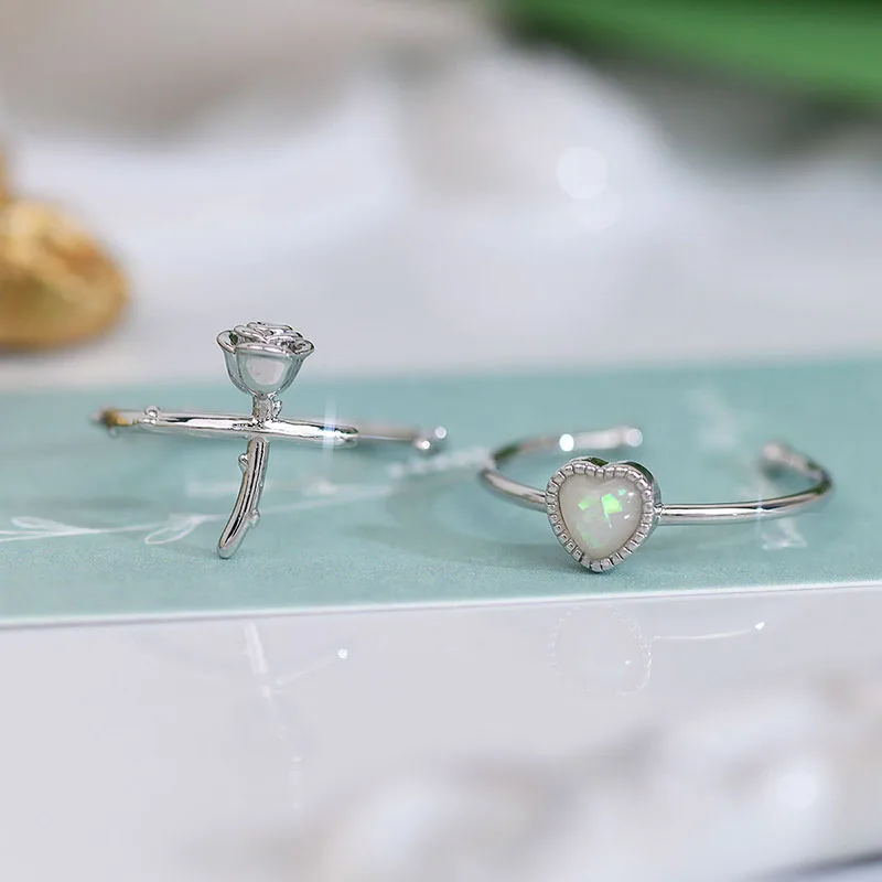 

2022 New Arrive Metal Style Rose Ring for Women 925 Silver Needle Heart Lady Rings Wedding Jewelry Brincos Accessories Gift