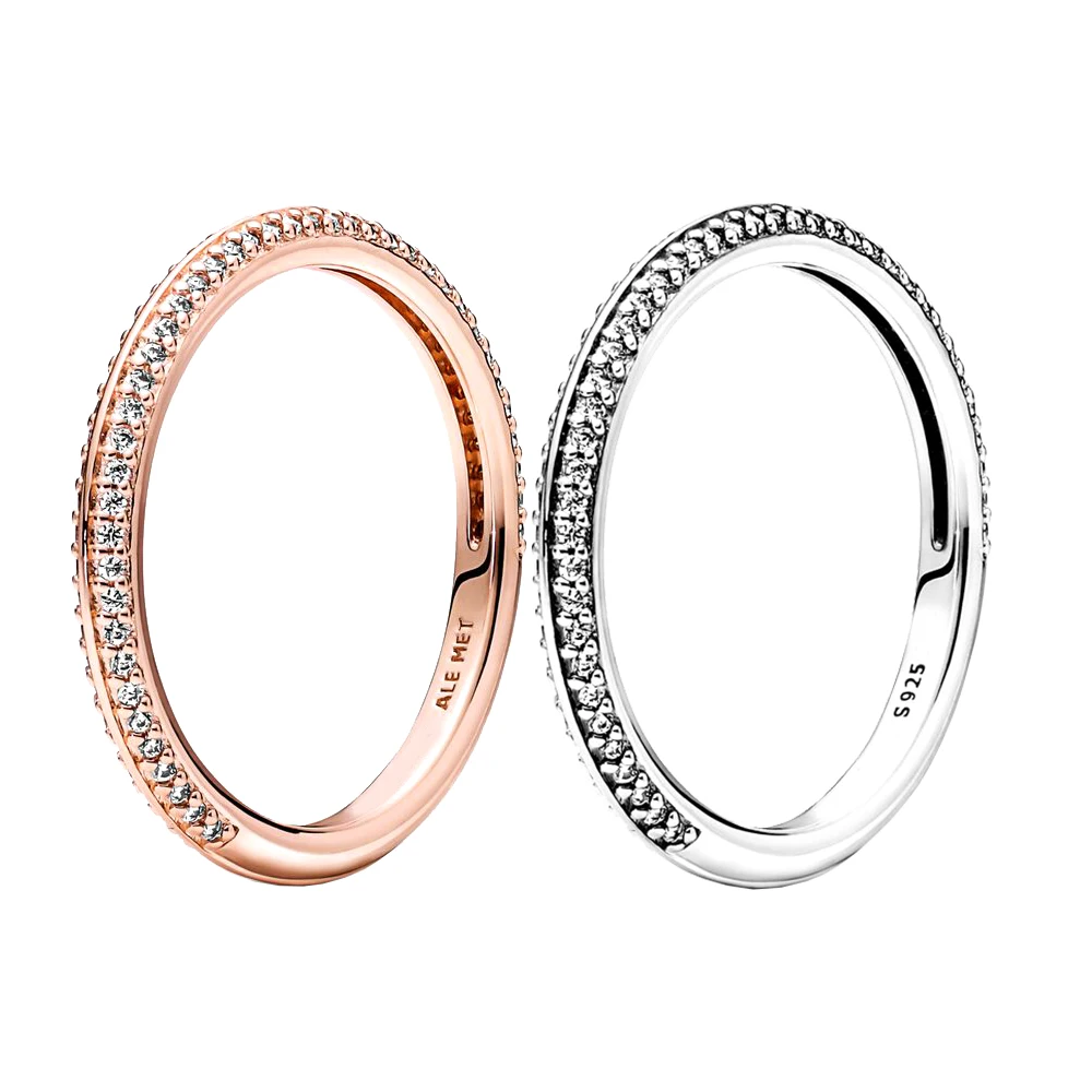 

925 Silver ME Pavé Ring Anniversary Party Jewelry Fit For Pandora Original Woman DIY Trendy Gift
