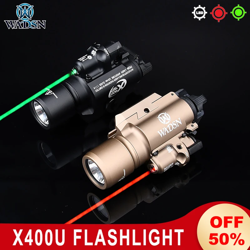 Airsoft X400U Tactical Flashlight Red Green Laser Scout Light Surefir X400 Ultra Led Handgun Flashlight Hunting Weapon Light