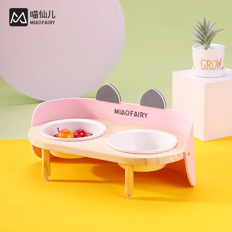 

Cat bowl ceramic double bowl high foot bowl cat supplies oblique mouth bowl dog bowl pet ceramic bowl