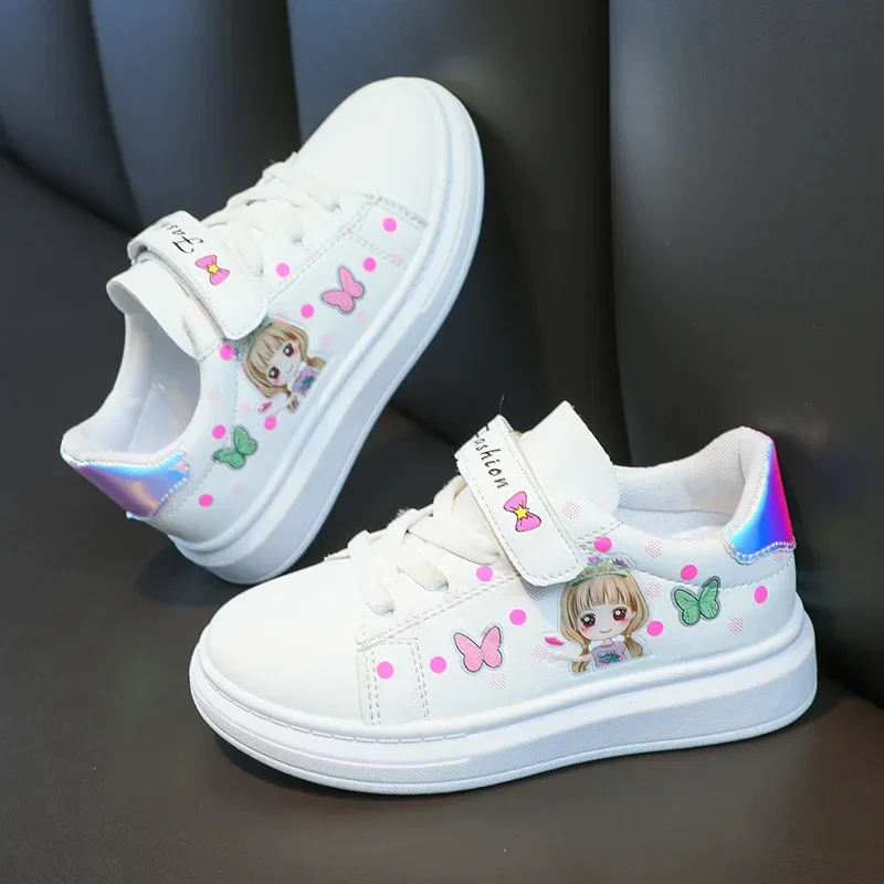 Детские маленькие белые туфли в Корейском стиле с мультяшным рисунком для