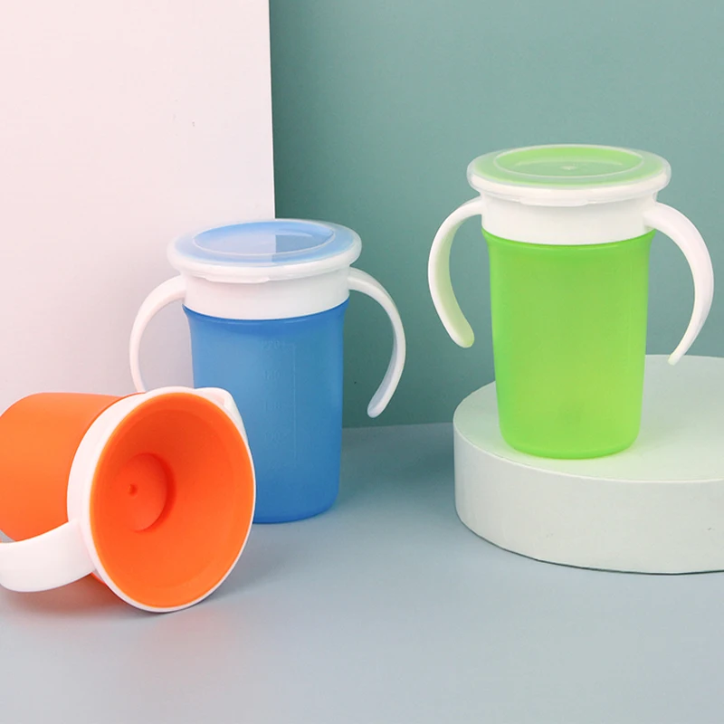 

ZK45 Baby Learning Drinking Cup with Double Handle Flip Lid Leakproof Infants Water Cups Bottle BPA Free Kids cup