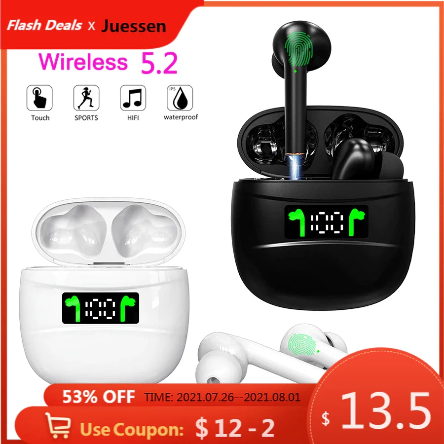 

TWS Wireless Earphones Bluetooth-compatible 5.0 Headphones IPX7 Waterproof Earbuds LED Display HD Stereo Mic for Xiaomi iPhone