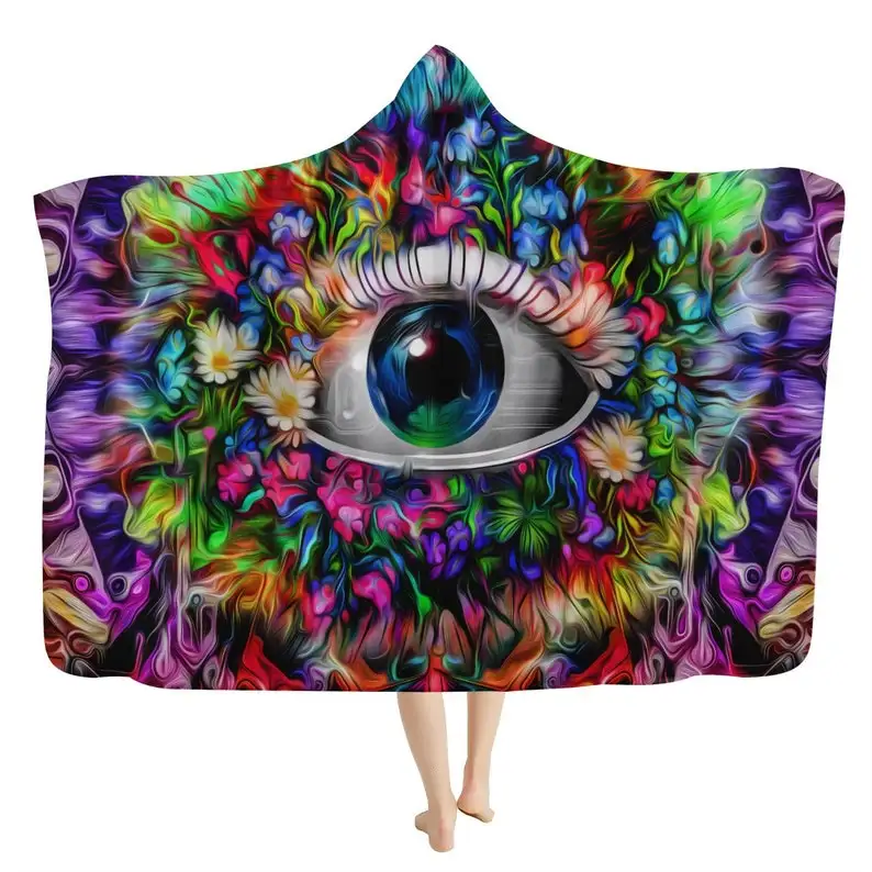

Colorful Magical Eye Hooded Blanket - Trippy Sherpa Blanket, Futuristic Rave Throw Blanket, Crazy Psychedelia Acid Print, Vision
