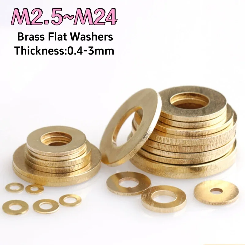 

M2.5 M3 M4 M5 M6 M8 M10 M12 M14 M16 M22 M24 Твердые латунные плоские шайбы Уплотнительное кольцо Прокладка Металлические простые прокладки Толщина 0,4-3 мм