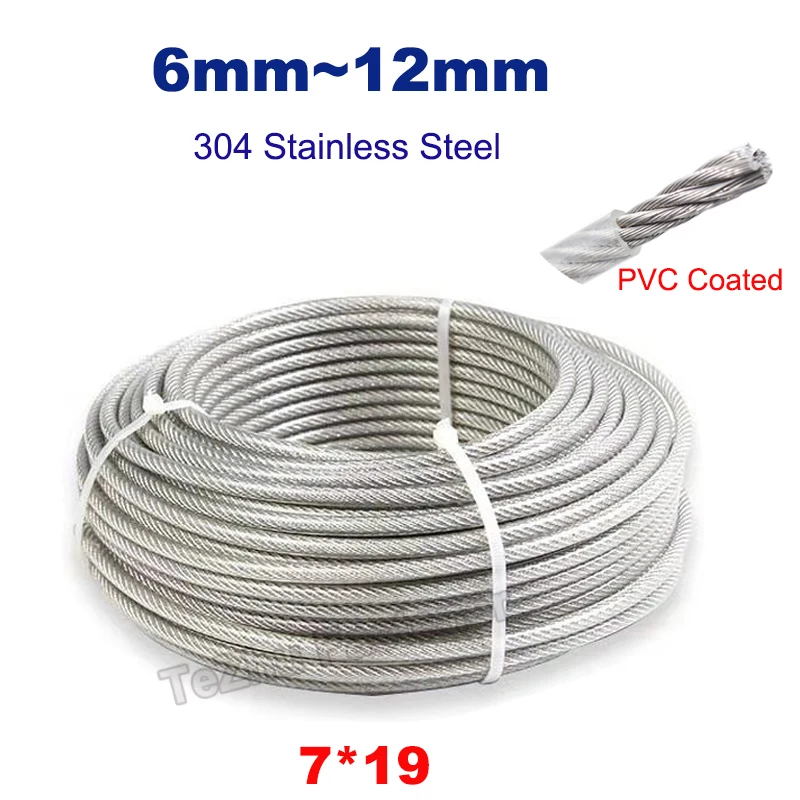 

1Metre Steel Wire Rope PVC Coated Cable Transparent Clothesline 304 Stainless Steel Rope Line Soft 7*19 Dia 6mm~12mm Rustproof