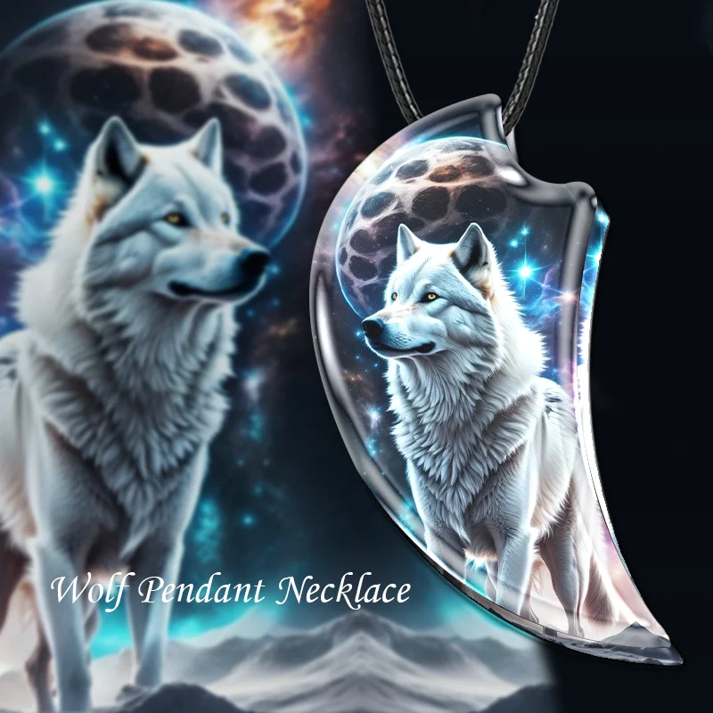 

Fashion Men's and Women's Wolf Necklace Resin Landscape Pendant Animal Necklace Gothic Vintage Necklace Anniversary Gifts