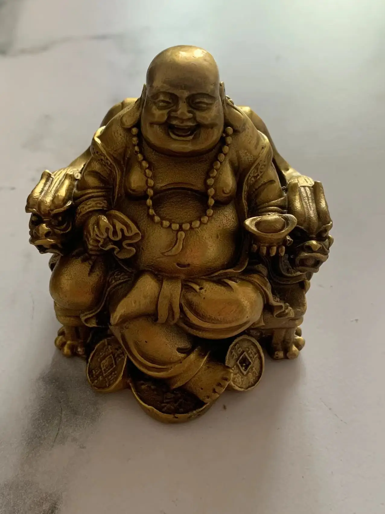 

Maitreya auspicious STATUE DECORATION Feng Shui light on pure copper technology treasure Buddha Decoration