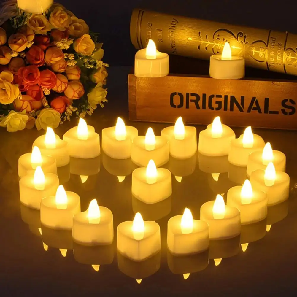 

6PCS Heart Shape LED Tealight Candles Battery Operated Electric Glitter Candle mall Led Candle For Home Christmas Party Wedding
