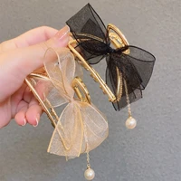 fashion mesh tassel metal clips vintage pearl bow pendant hairpins for girls geometric alloy hair accessories jewelry for women