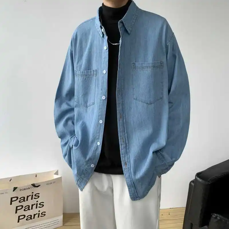 

Spring and Autumn Men's Retro Old Long Sleeve Denim Shirt Men's Tide Brand Loose Casual Couple Thin Jacket